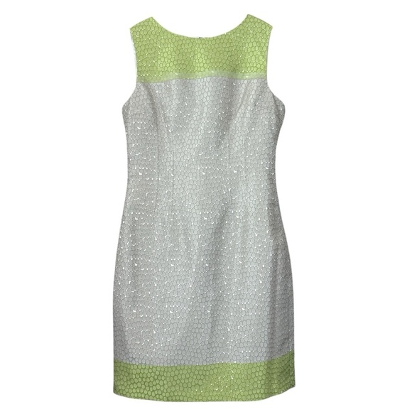 Elie Tahari Colorblock Textured Dot Dress Taupe Beige Lime Green Size 10 - Picture 9 of 9
